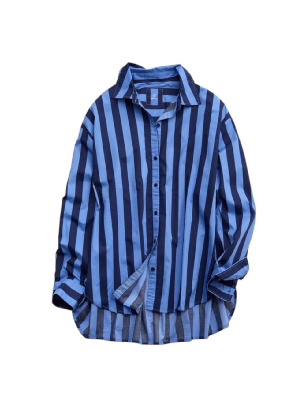 NWT Aerie Beachy Good Day Blue Stripe Button Down 100% Cotton Shirt Size Large